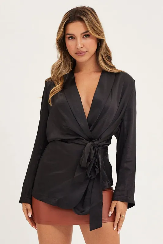 Black Wrap Jacket Long Sleeve sold by Ally Fashion