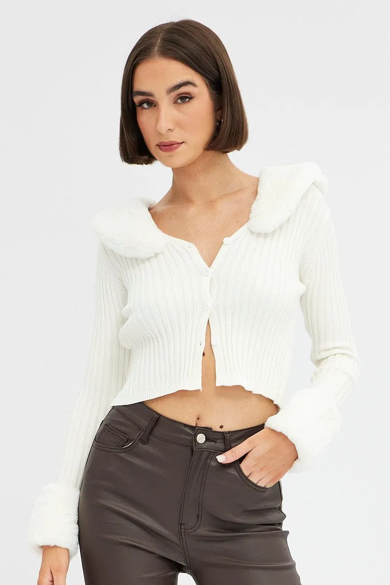 White Fur Trim Cardigan sold by Ally Fashion product image thumbnail 3