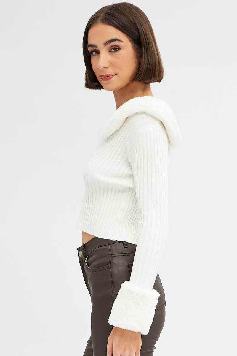 White Fur Trim Cardigan sold by Ally Fashion product image thumbnail 4