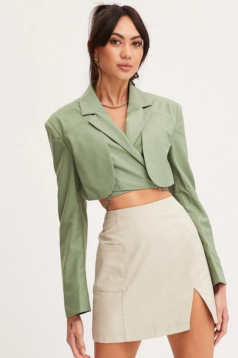 Green Crop Jacket Long Sleeve sold by Ally Fashion product image thumbnail 4