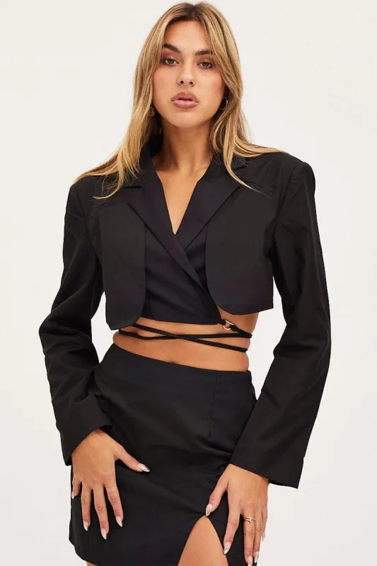 Black Crop Jacket Long Sleeve sold by Ally Fashion