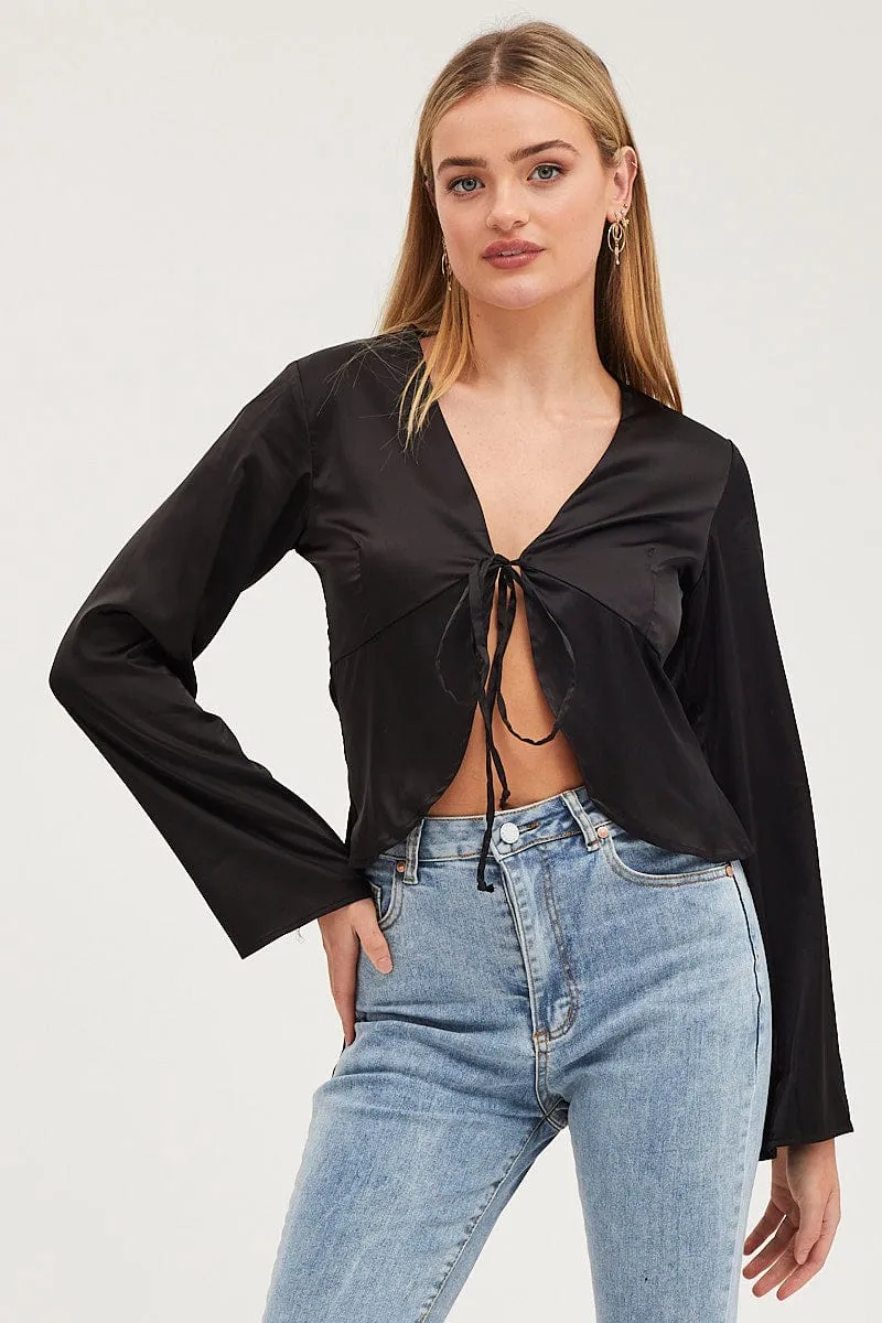 Black Satin Jacket Long Sleeve sold by Ally Fashion product image thumbnail 3