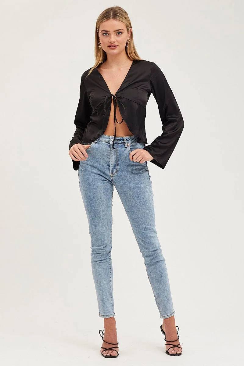 Black Satin Jacket Long Sleeve sold by Ally Fashion product image thumbnail 2