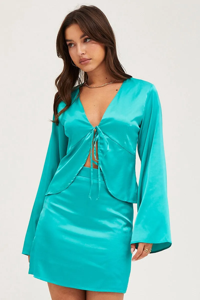 Green Satin Jacket Long Sleeve sold by Ally Fashion product image thumbnail 3