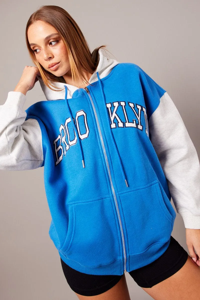 Blue Graphic Jacket Long Sleeve Hoodie sold by Ally Fashion