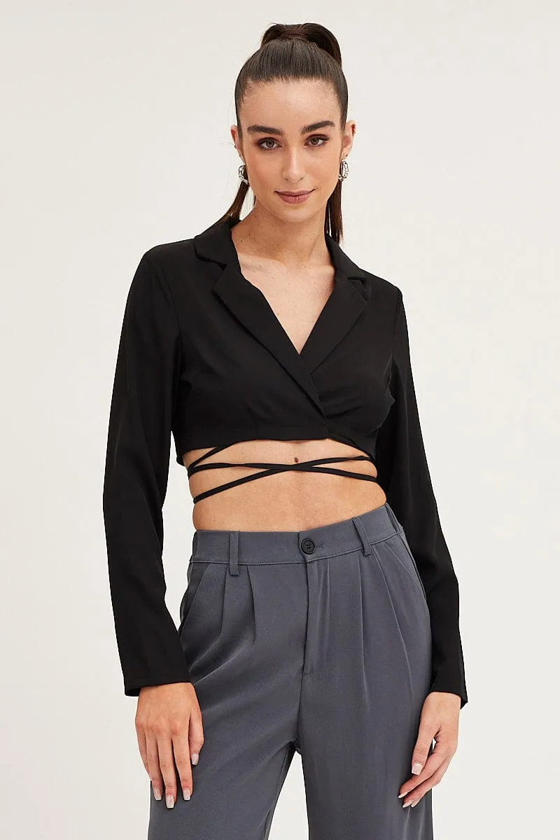 Black Crop Jacket Long Sleeve sold by Ally Fashion