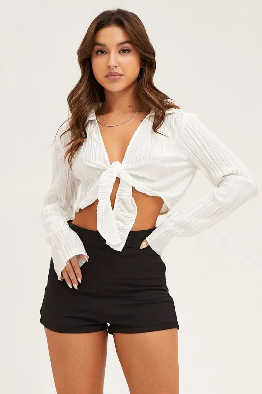 White Crop Shirts Long Sleeve sold by Ally Fashion