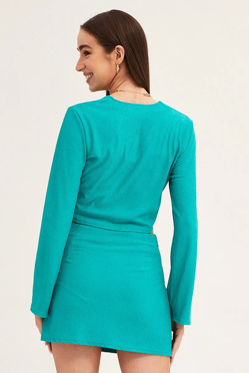 Green Long Sleeve Tie Front Textured Tie Top sold by Ally Fashion product image thumbnail 5