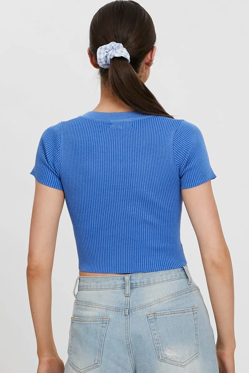 Blue Short Sleeve Knit Top sold by Ally Fashion product image thumbnail 3