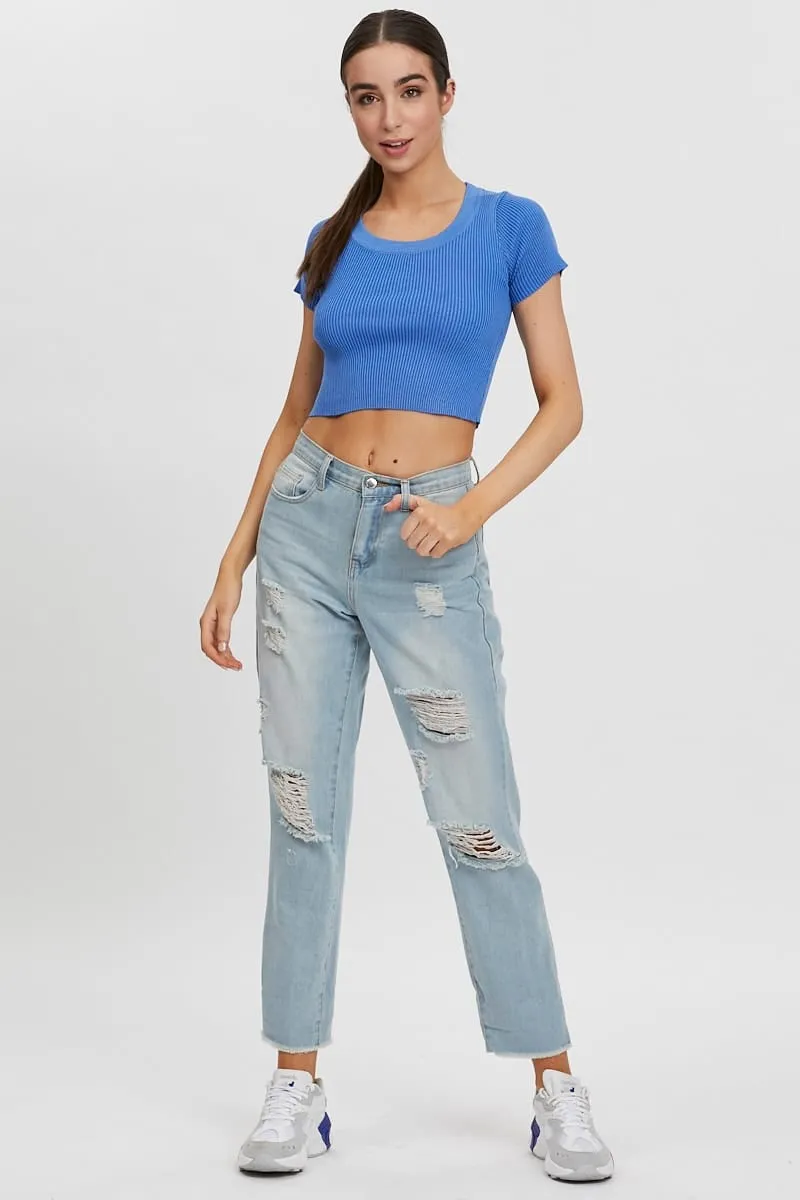 Blue Short Sleeve Knit Top sold by Ally Fashion product image thumbnail 5
