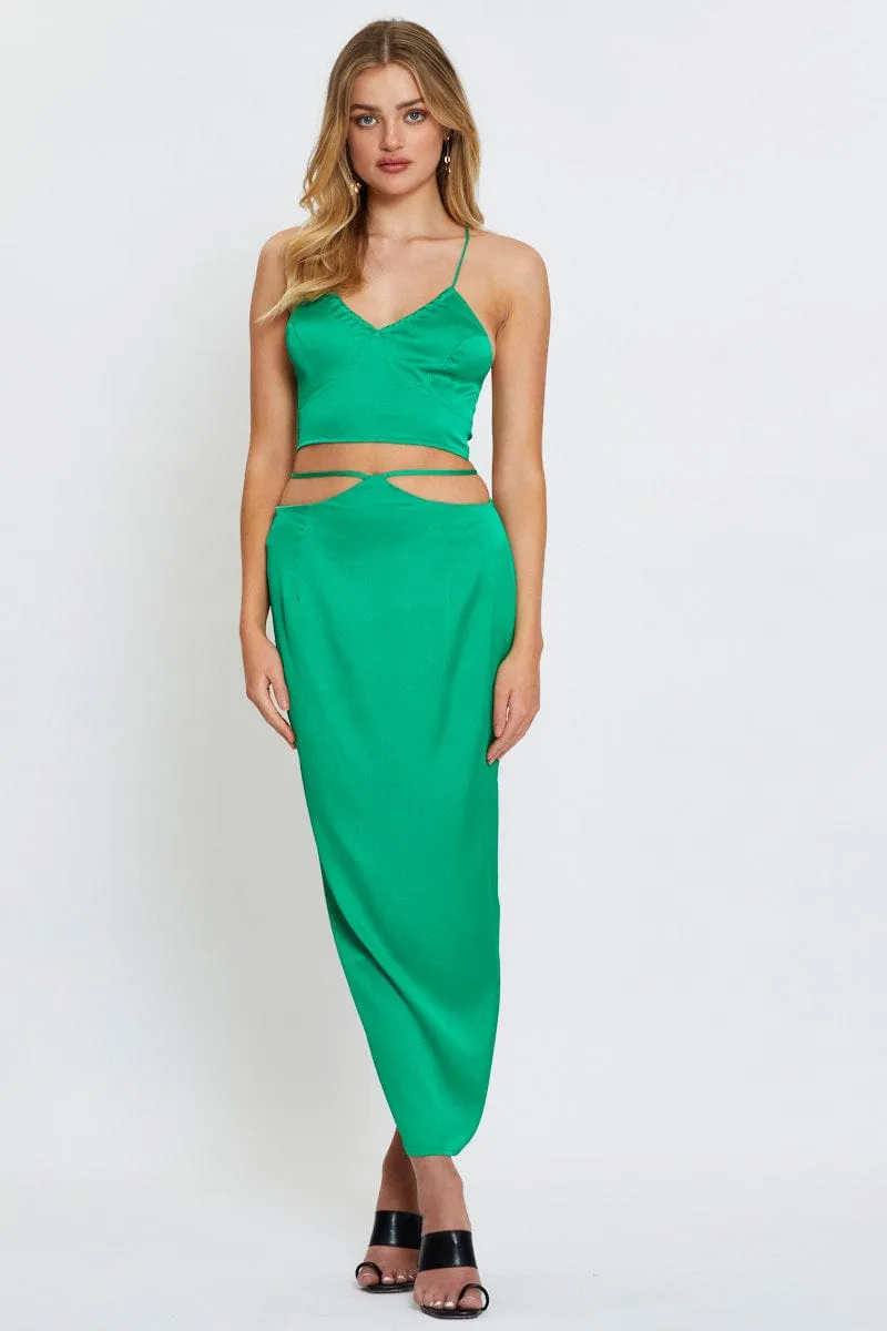 Green Slip Skirt Maxi Satin sold by Ally Fashion