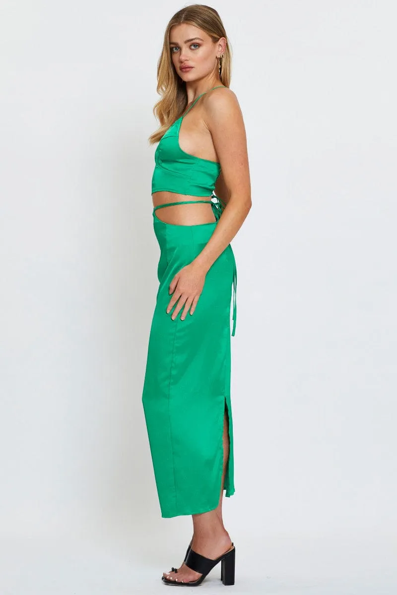 Green Slip Skirt Maxi Satin sold by Ally Fashion product image thumbnail 4