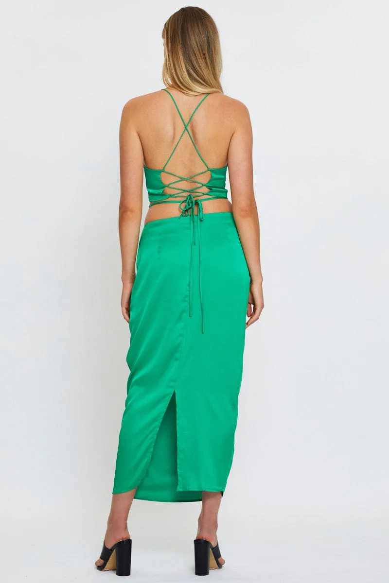 Green Slip Skirt Maxi Satin sold by Ally Fashion product image thumbnail 5