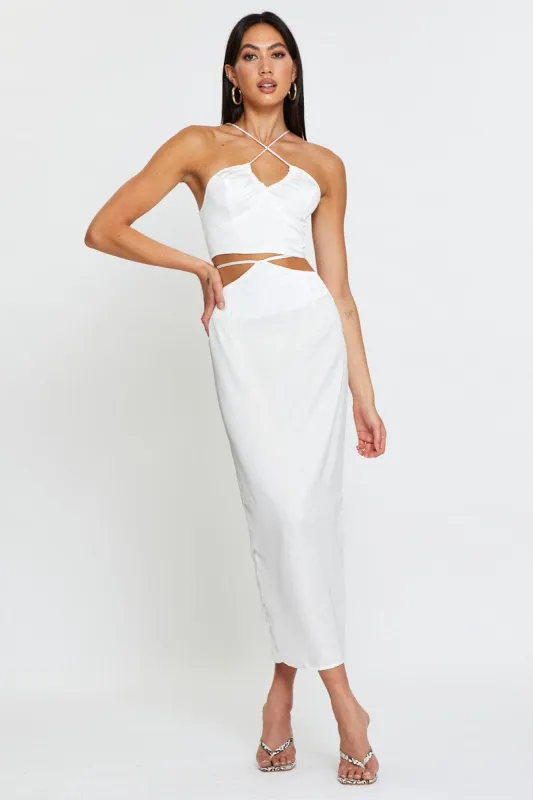 White Slip Skirt Maxi Satin sold by Ally Fashion