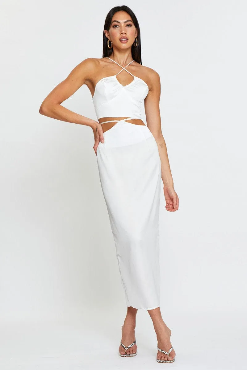 White Slip Skirt Maxi Satin sold by Ally Fashion