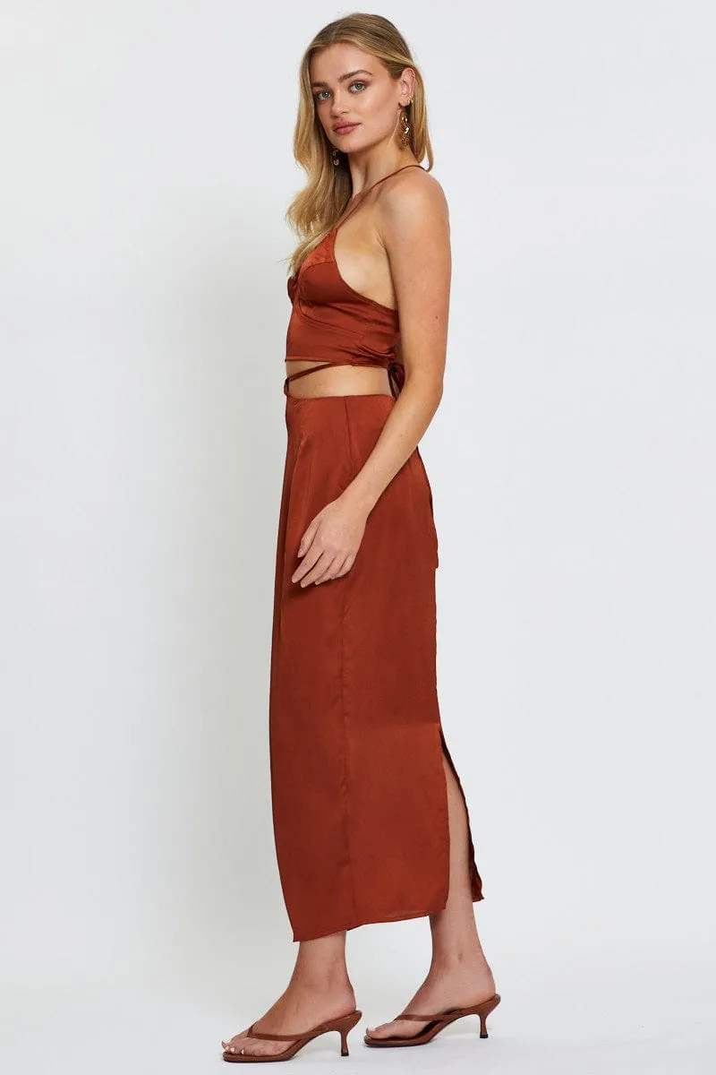 Beige Slip Skirt Maxi Satin sold by Ally Fashion product image thumbnail 4