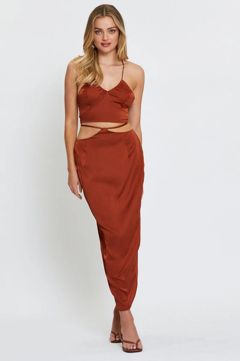 Beige Slip Skirt Maxi Satin sold by Ally Fashion product image thumbnail 3