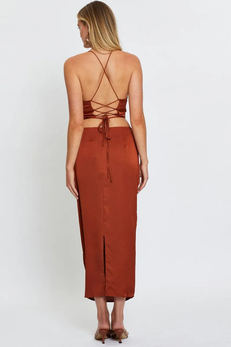 Beige Slip Skirt Maxi Satin sold by Ally Fashion product image thumbnail 5