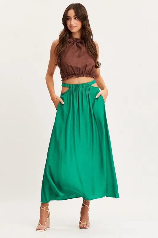 Green Maxi Skirt High Rise Cut Out sold by Ally Fashion