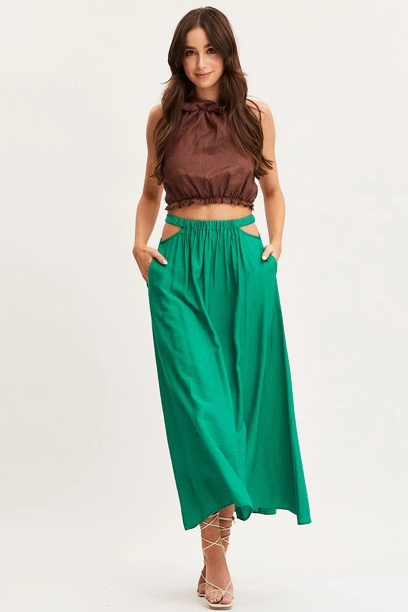 Green Maxi Skirt High Rise Cut Out sold by Ally Fashion product image thumbnail 3