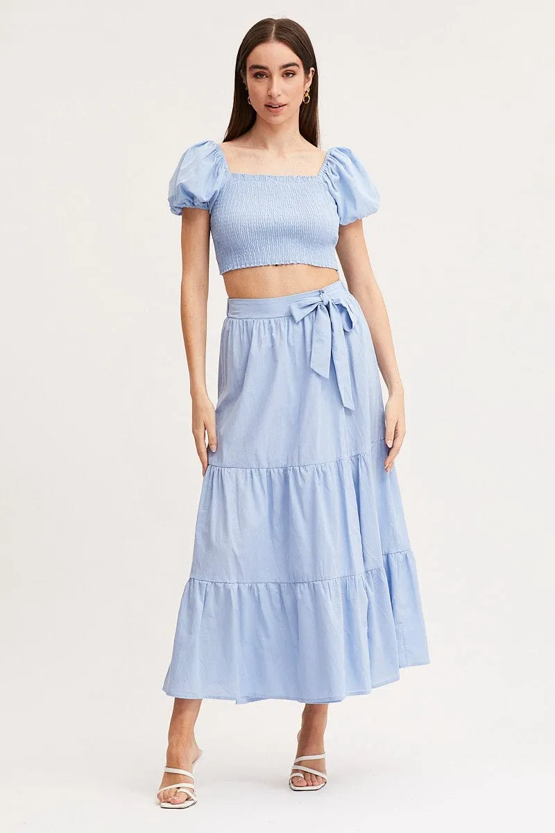Blue Maxi Skirt High Rise Tiered sold by Ally Fashion
