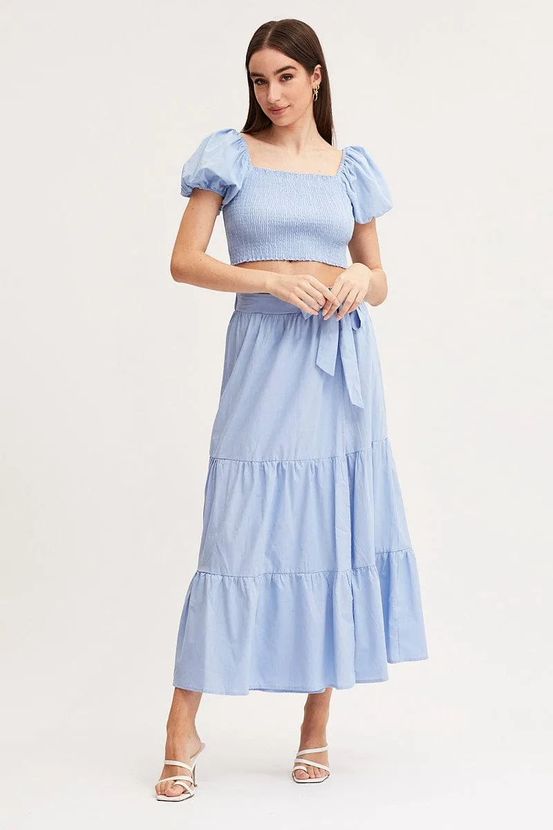Blue Maxi Skirt High Rise Tiered sold by Ally Fashion product image thumbnail 3