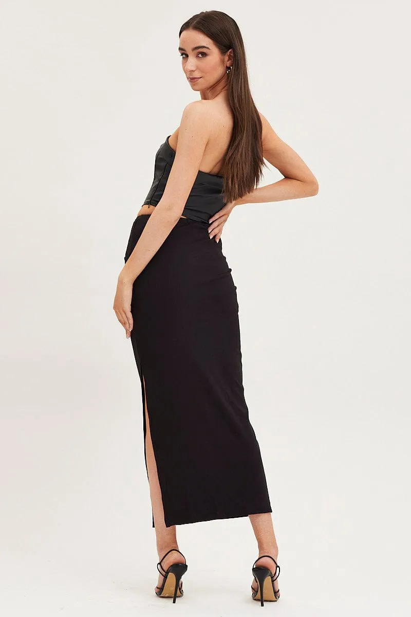 Black Maxi Skirt High Rise Ring Detial Rib Jersey sold by Ally Fashion product image thumbnail 5