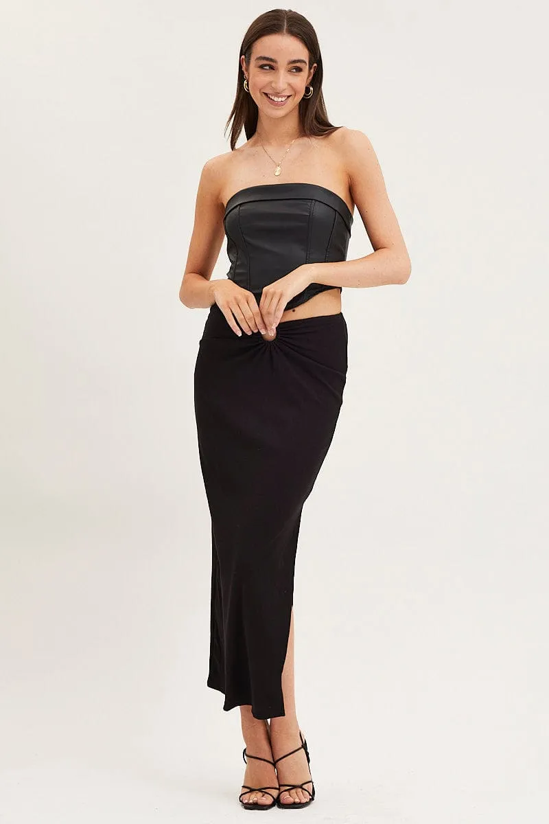 Black Maxi Skirt High Rise Ring Detial Rib Jersey sold by Ally Fashion product image thumbnail 3