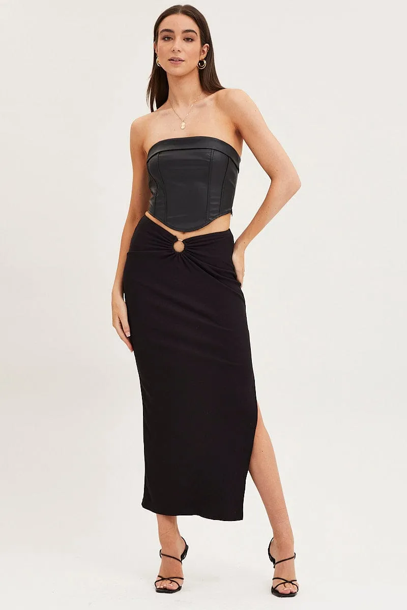 Black Maxi Skirt High Rise Ring Detial Rib Jersey sold by Ally Fashion