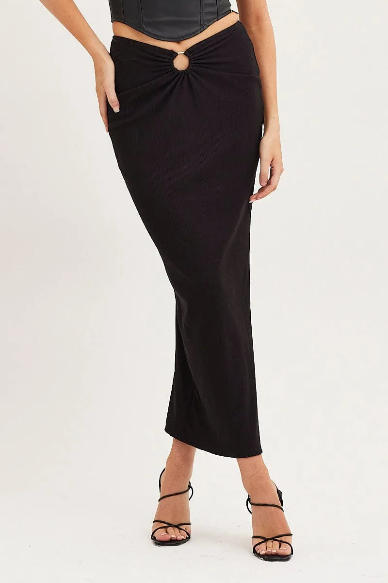 Black Maxi Skirt High Rise Ring Detial Rib Jersey sold by Ally Fashion product image thumbnail 2