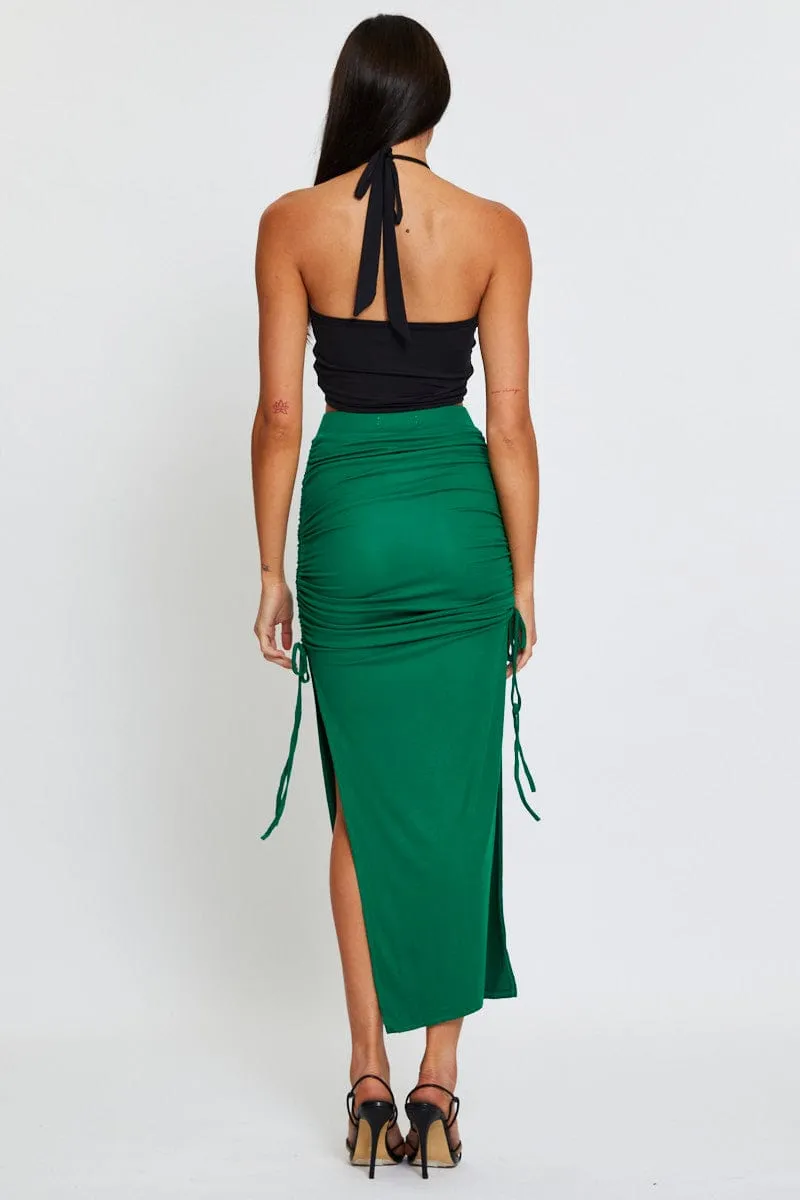 Green Maxi Skirt High Rise Side Ruched sold by Ally Fashion product image thumbnail 5