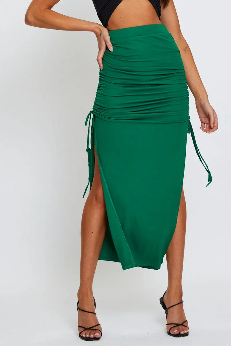 Green Maxi Skirt High Rise Side Ruched sold by Ally Fashion product image thumbnail 2
