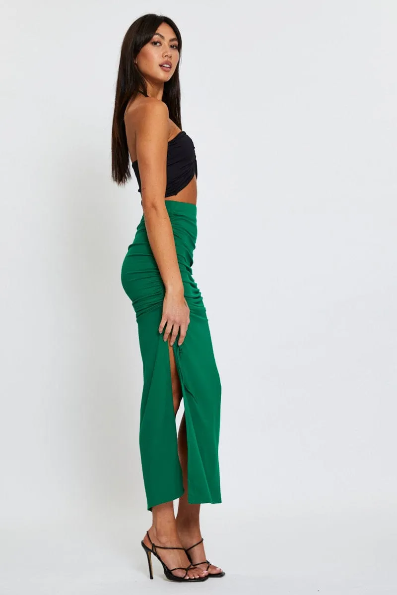 Green Maxi Skirt High Rise Side Ruched sold by Ally Fashion product image thumbnail 4