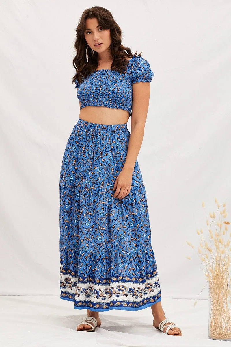 Boho Print Elastic Waist Boho Tiered Maxi Skirt sold by Ally Fashion