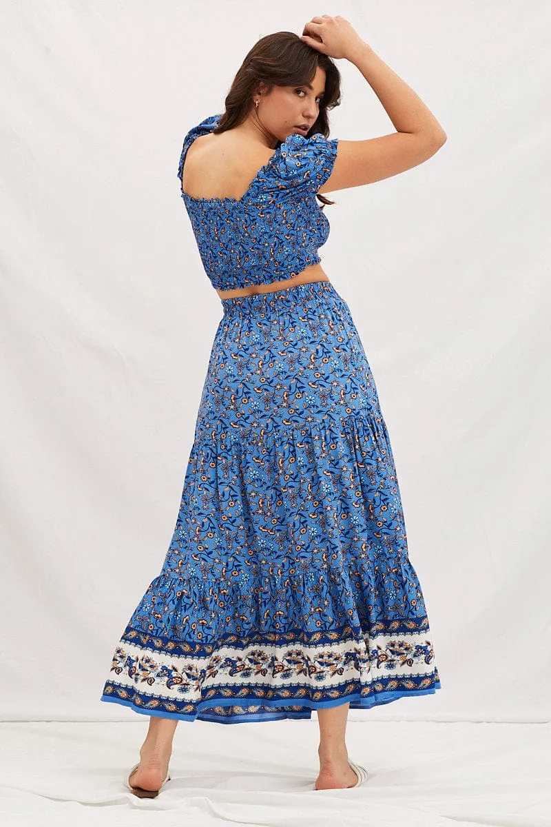 Boho Print Elastic Waist Boho Tiered Maxi Skirt sold by Ally Fashion product image thumbnail 5