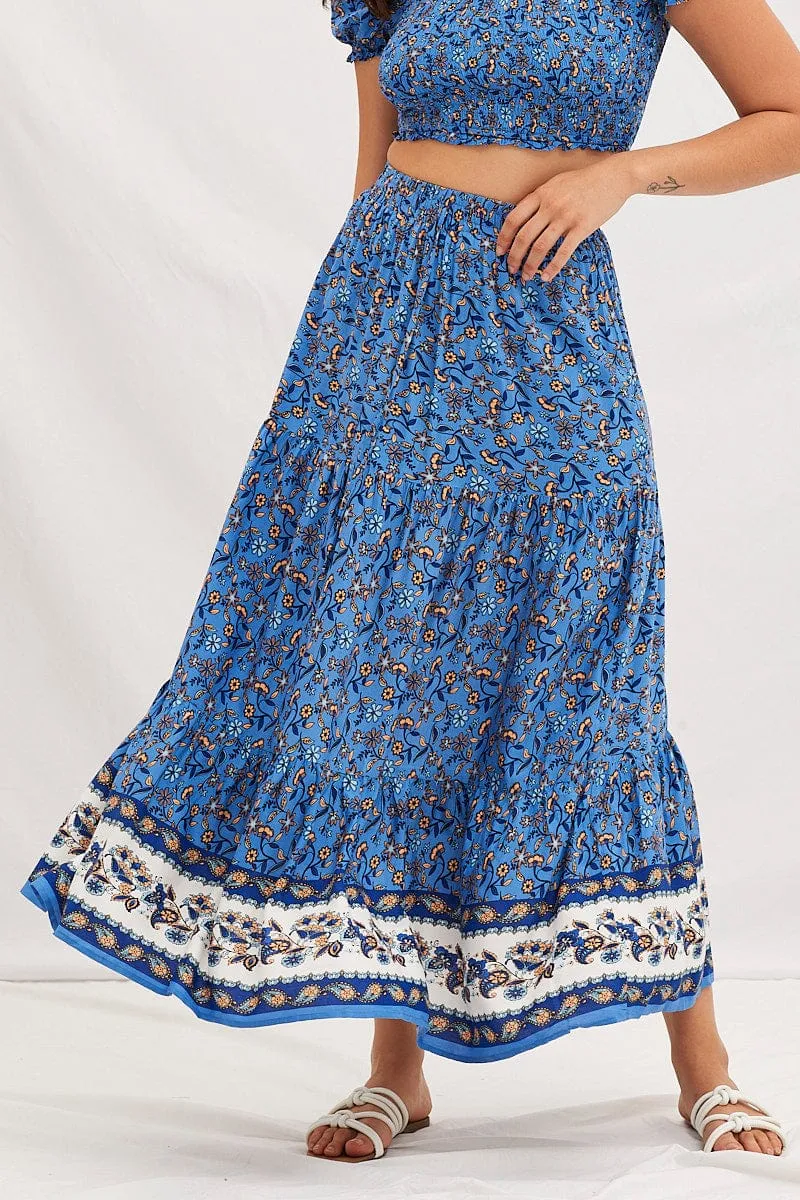 Boho Print Elastic Waist Boho Tiered Maxi Skirt sold by Ally Fashion product image thumbnail 2