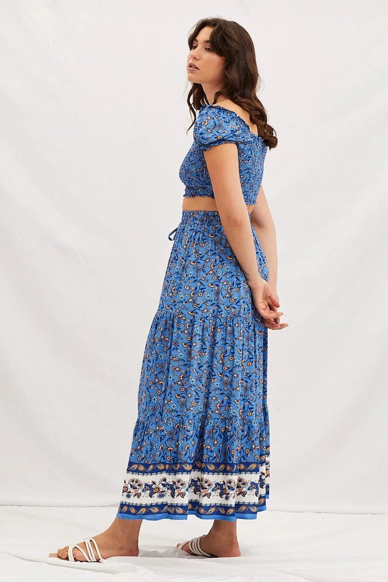 Boho Print Elastic Waist Boho Tiered Maxi Skirt sold by Ally Fashion product image thumbnail 4
