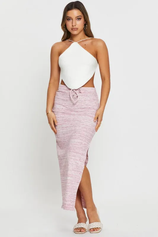 Pink Ribbed Bodycon Midi Skirt sold by Ally Fashion