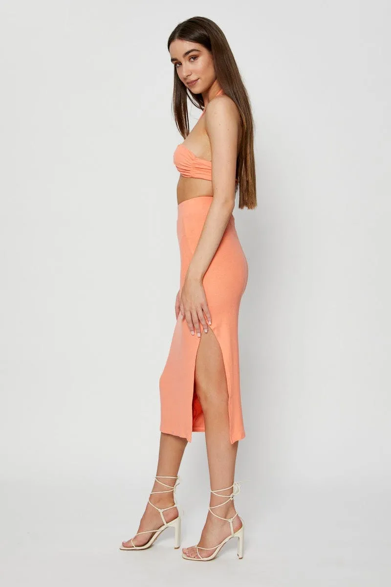 Orange Ribbed Maxi Skirt sold by Ally Fashion product image thumbnail 4