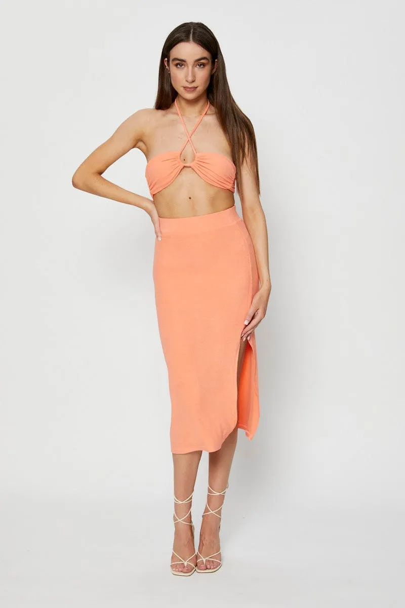 Orange Ribbed Maxi Skirt sold by Ally Fashion product image thumbnail 3