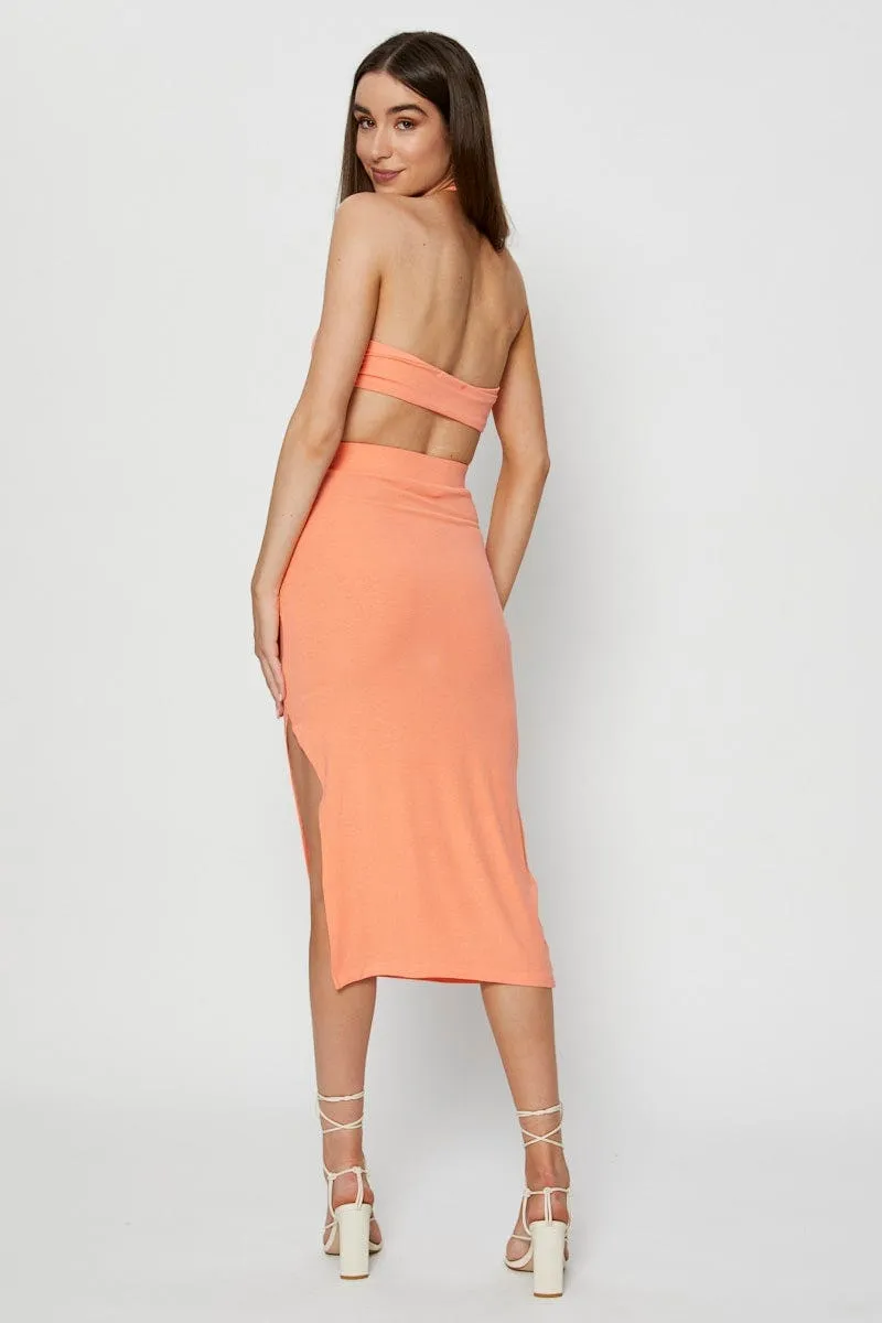 Orange Ribbed Maxi Skirt sold by Ally Fashion product image thumbnail 5