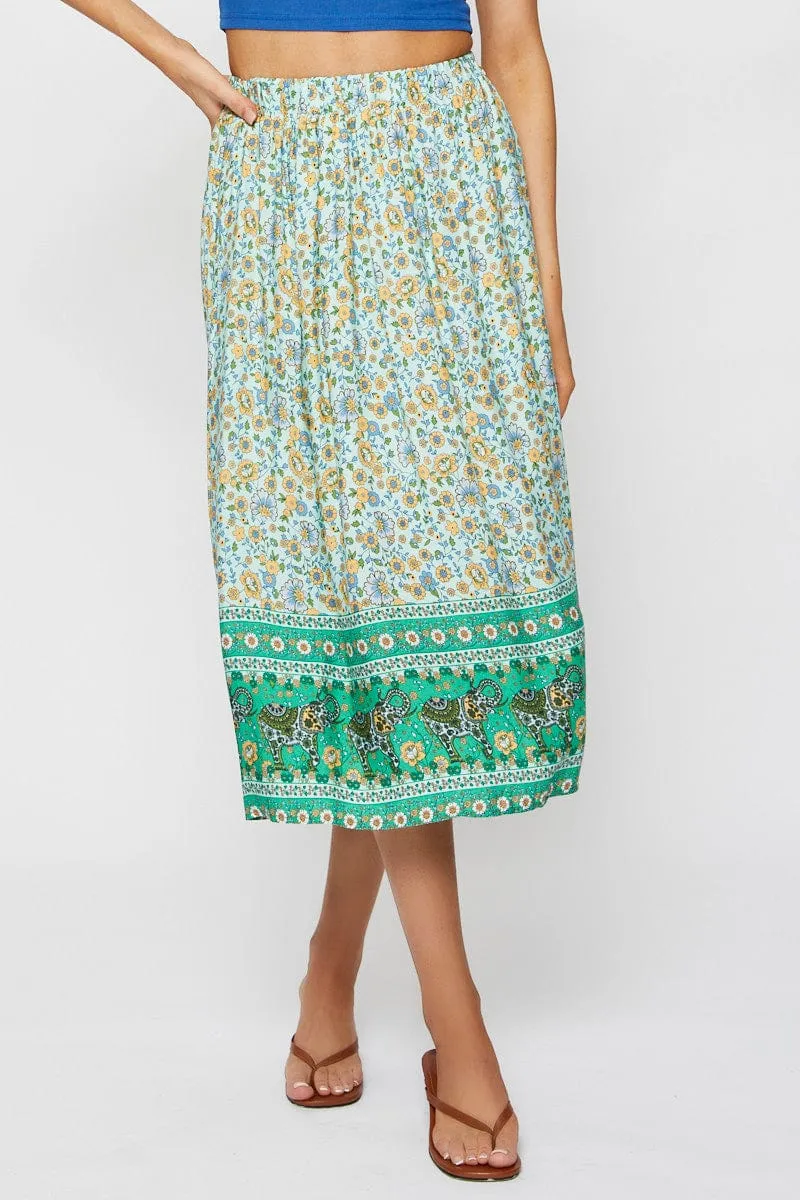 Boho Print Midi Skirt Relaxed sold by Ally Fashion