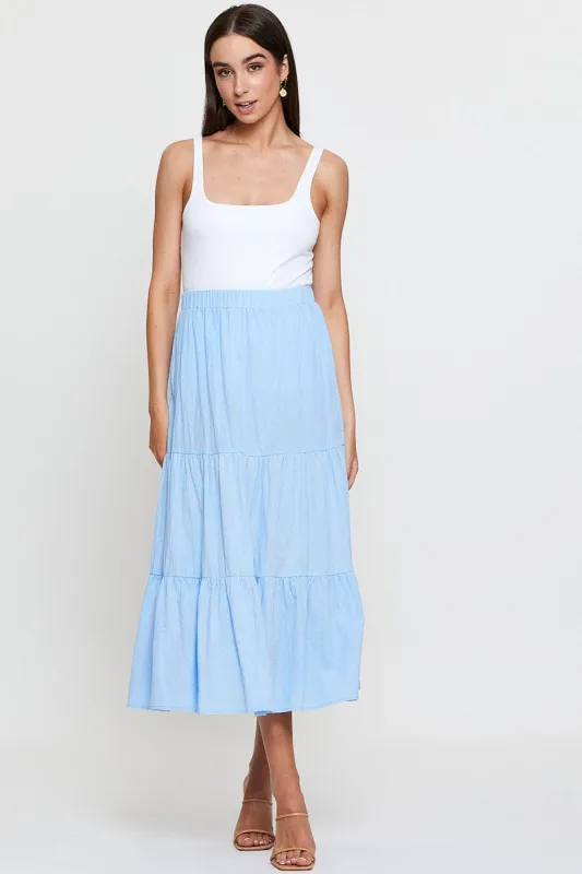 Blue Midi Skirt High Rise Tiered sold by Ally Fashion