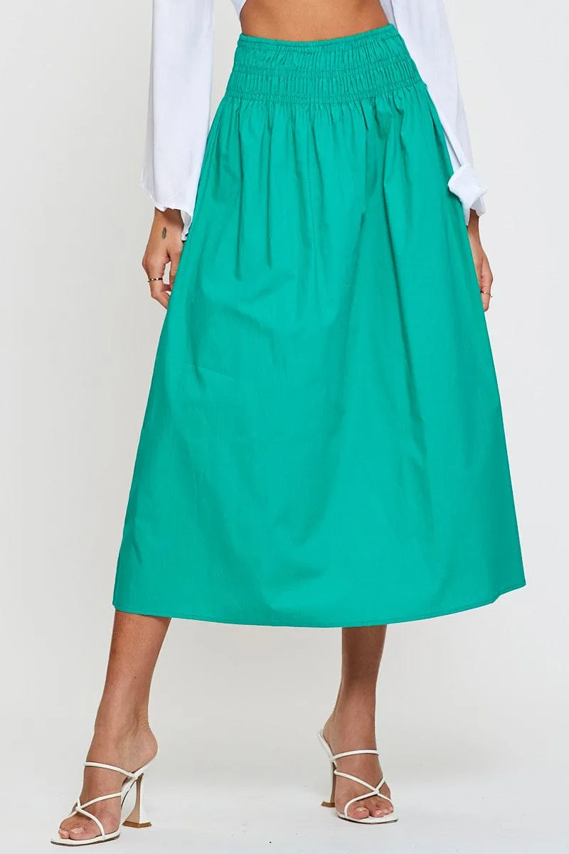 Green Midi Skirt High Rise Shirred Waist sold by Ally Fashion product image thumbnail 2