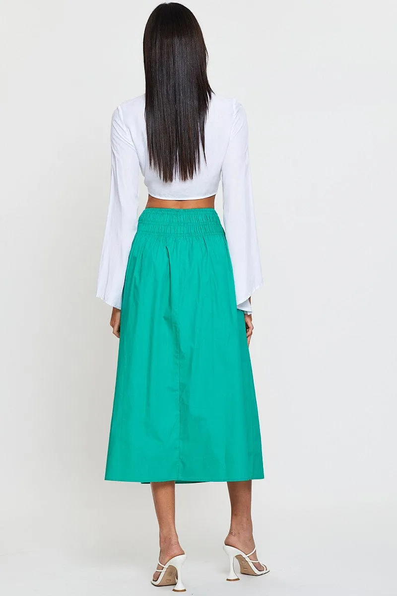 Green Midi Skirt High Rise Shirred Waist sold by Ally Fashion product image thumbnail 5