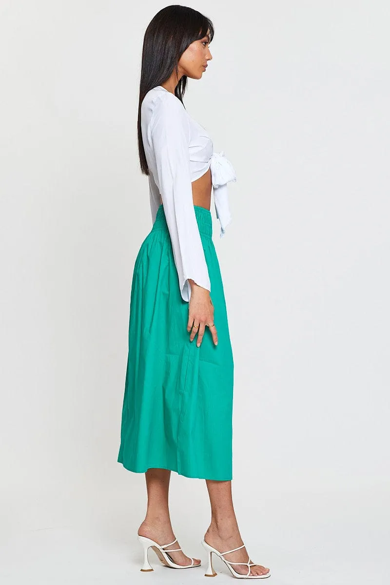 Green Midi Skirt High Rise Shirred Waist sold by Ally Fashion product image thumbnail 4