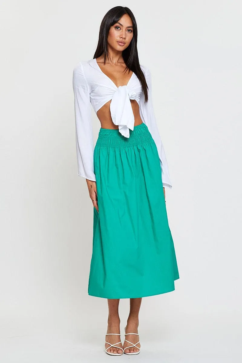 Green Midi Skirt High Rise Shirred Waist sold by Ally Fashion product image thumbnail 3