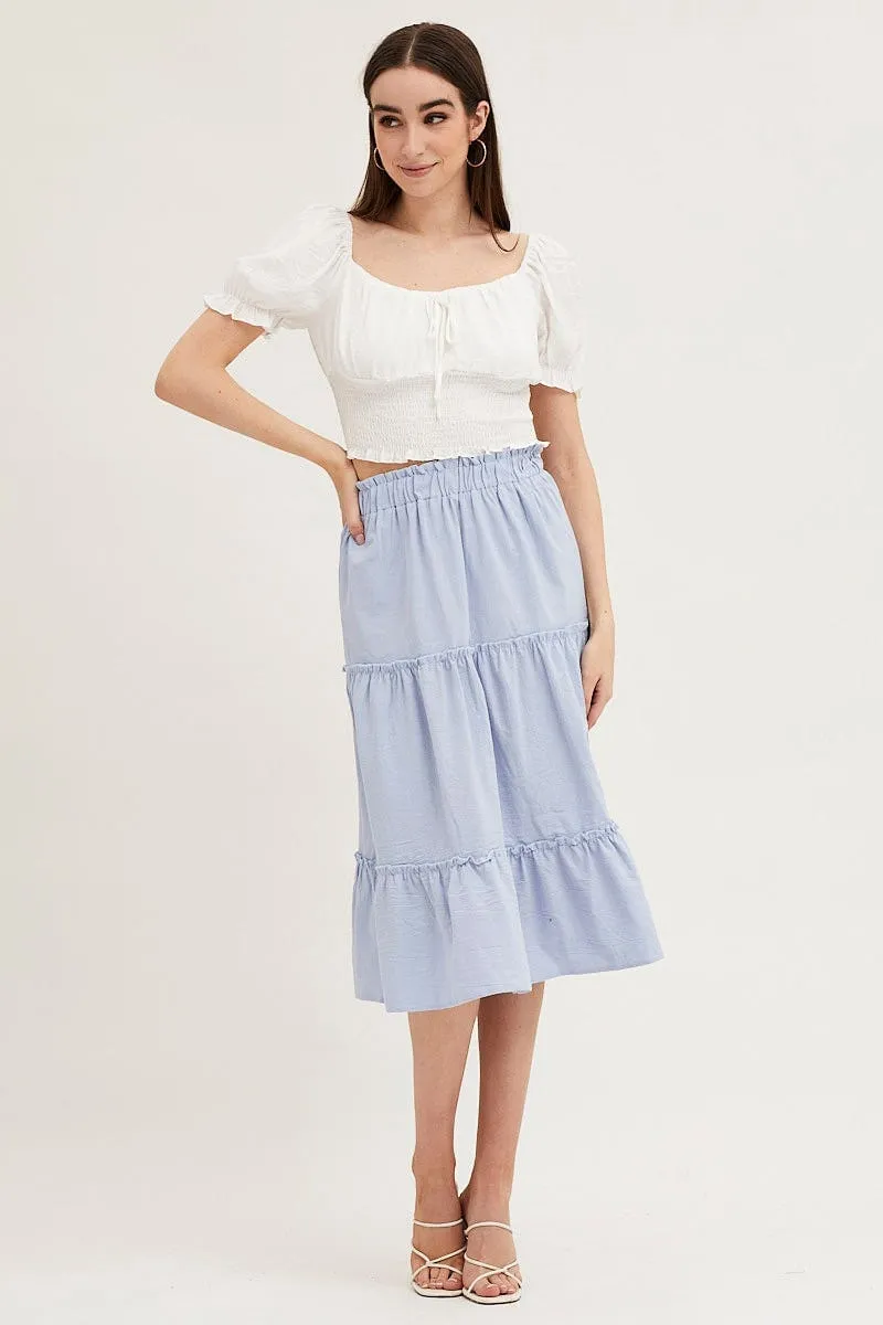 Blue Tiered Midi Skirt sold by Ally Fashion