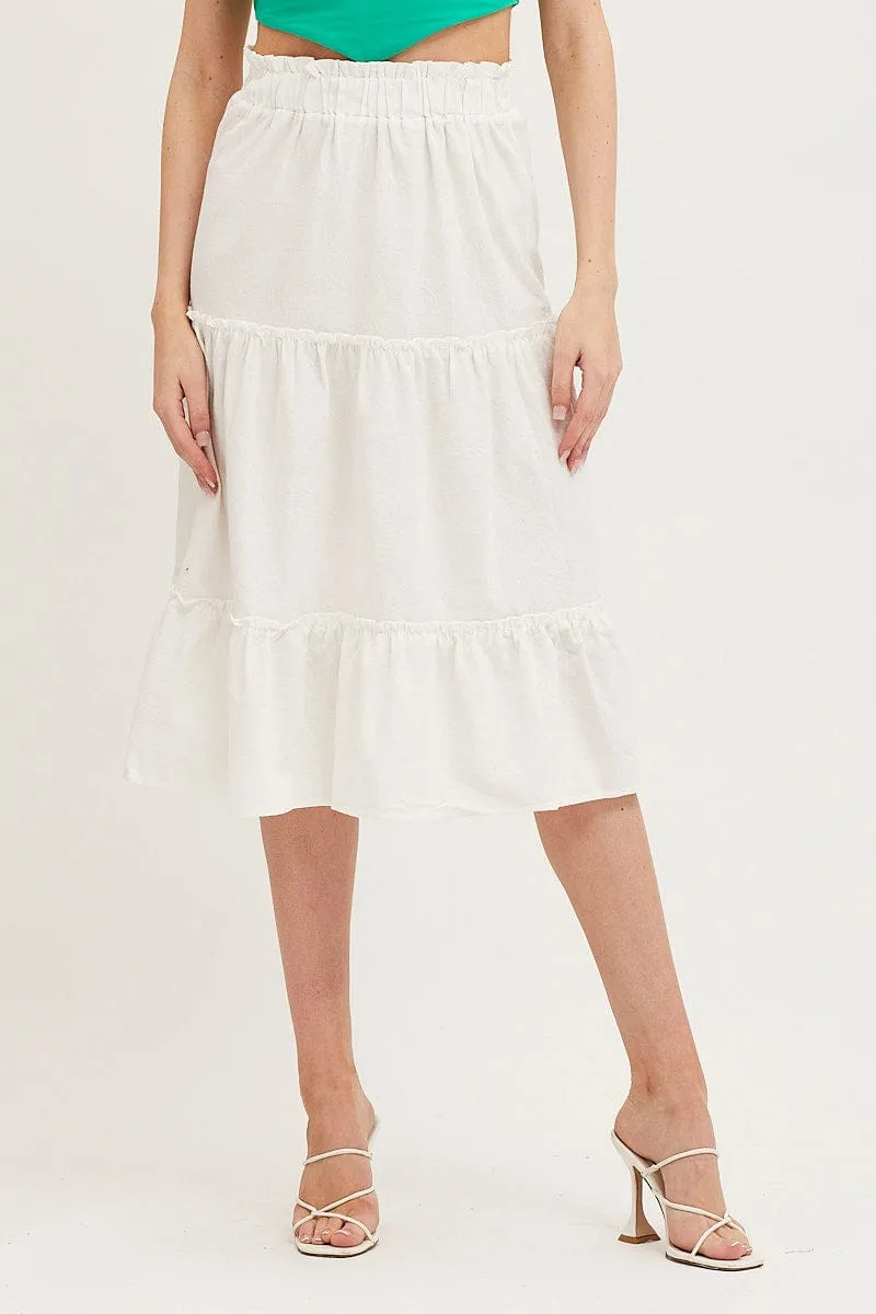 White Tiered Midi Skirt sold by Ally Fashion product image thumbnail 2