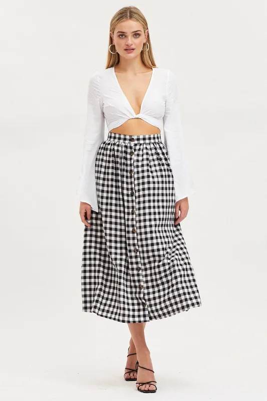 Check Midi Skirt High Rise Button Down sold by Ally Fashion